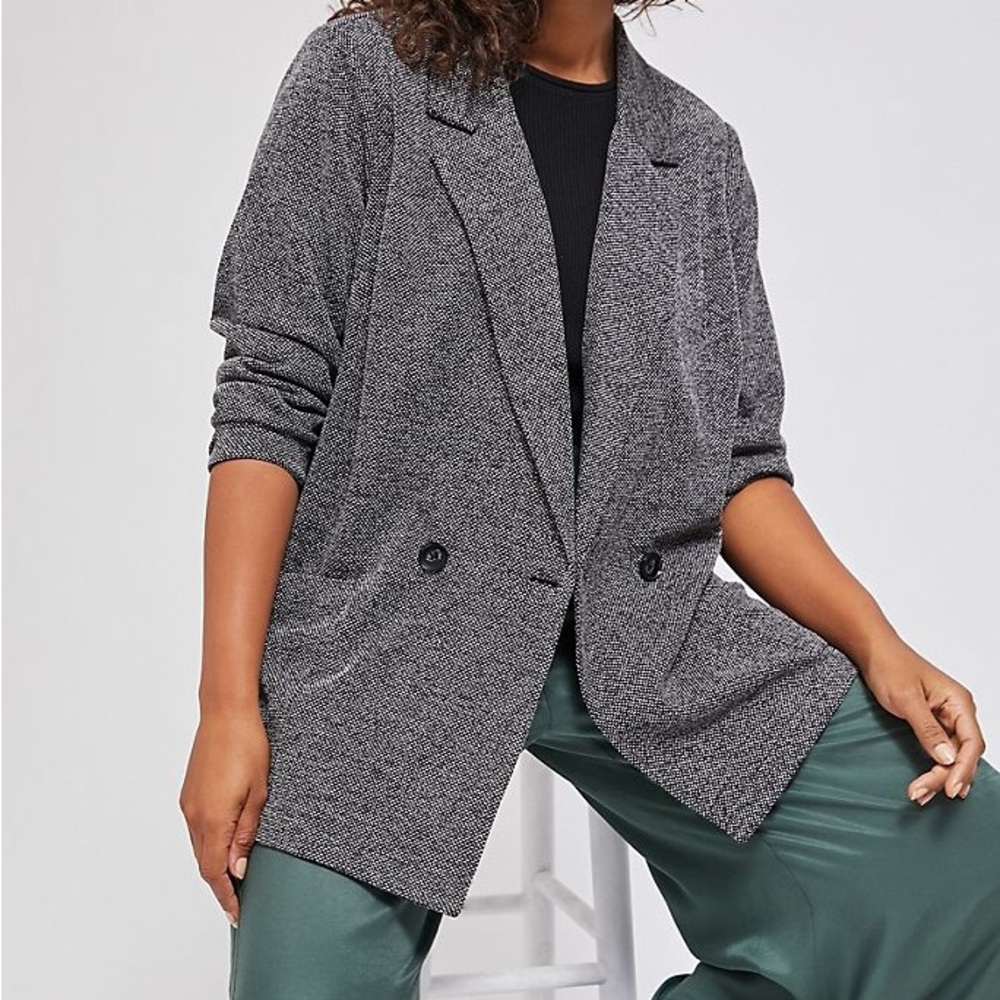 Women's Gray Textured Open Blazer Jacket